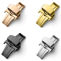 316l solid double push button fold watch buckle butterfly deployment clasp silver gold replacement 12 14 16 18 20 22 mm