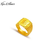 kissflower ri24 2022 fine jewelry wholesale fashion man boy birthday wedding gift wide round 24kt gold exquisite resizable ring