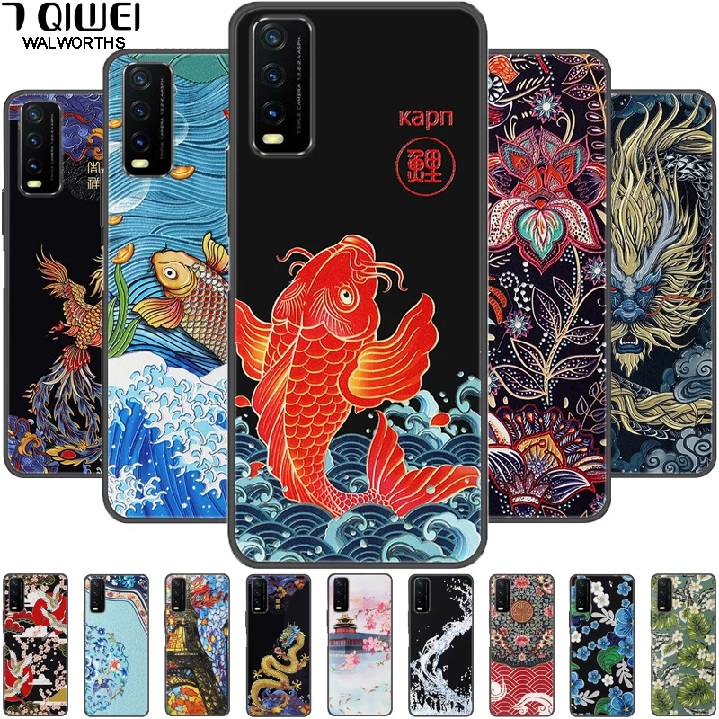 

For Vivo Y20 Y20i Case 3D Retro Emboss Silicone Phone Cover For Vivo V20 Pro Cases VivoV20 V 20 SE Soft Relief Coque Y 20 V2029