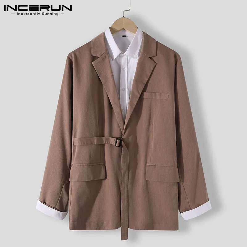 

Men Blazer Solid Color Lapel Long Sleeve Harajuku 2021 Pockets Casual Suits Men Streetwear Elegant Leisure Thin Coats INCERUN 7