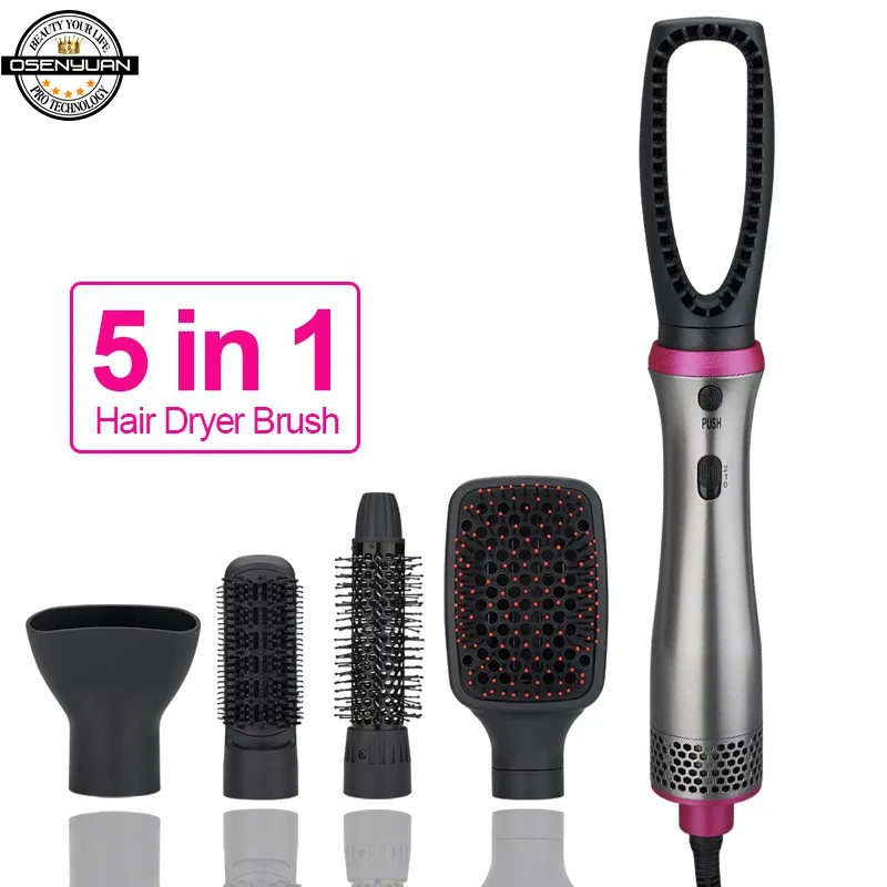 1000W Professional Hair Dryer Brush 5 In 1 Straightener Curler Comb Electric Blow With Roller Styler | Красота и здоровье