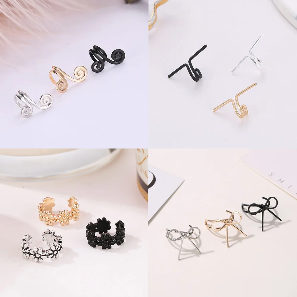 

2020 Vintage U-shaped Ear Cuff Non Pierced Clip Earring for Women Flower Carving Hollow No Piercing Fake Cartilage Earring