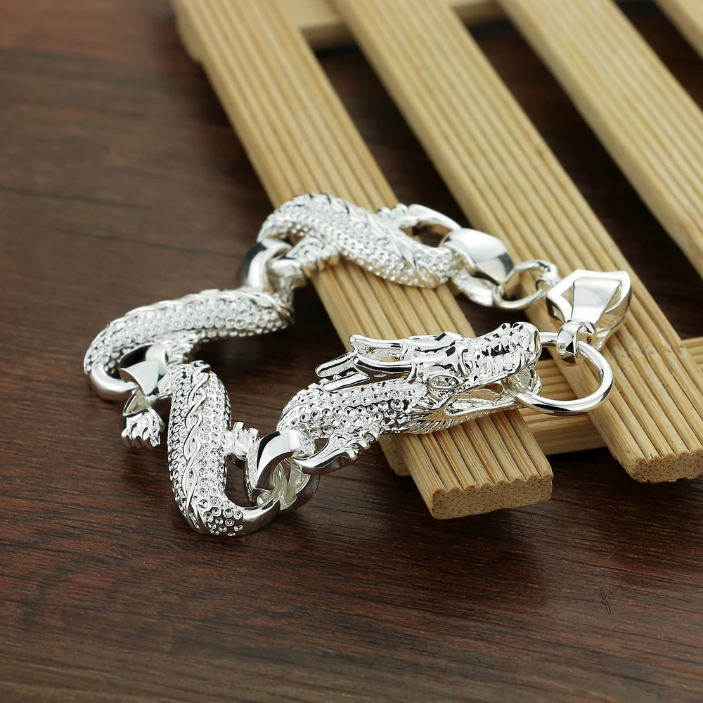 Мужской браслет-цепочка с драконом серебро 925 пробы