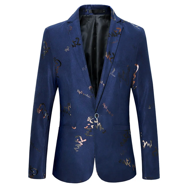

YUSHU Fashion Printed Men Blazer Wedding Party Slim Suit Jacket High Quality Casual Dress Dinner Blazer Homme