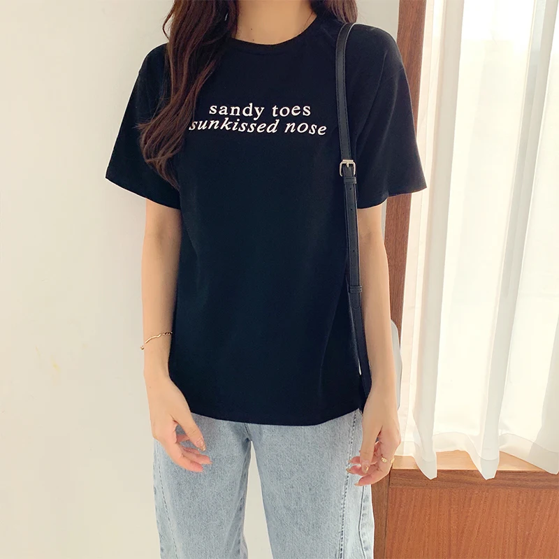 Футболка в Корейском стиле с короткими рукавами однотонная белая хлопковая