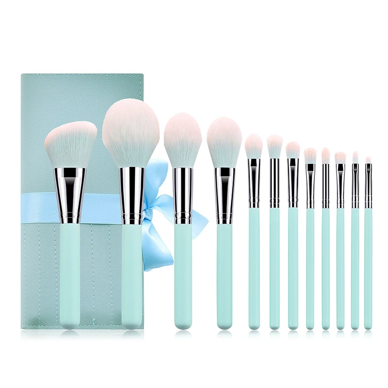 

12Pcs Makeup Brushes Professional Brush Set Powder Foundation Eyeshadow Eyebrow Eye Make Up Light Blue Color Handle Brush Novice