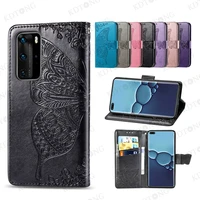 solid color butterfly embossed leather phone case for huawei p50 p40 p30 p20 mate 40 30 20 10 pro lite with card slot cases capa