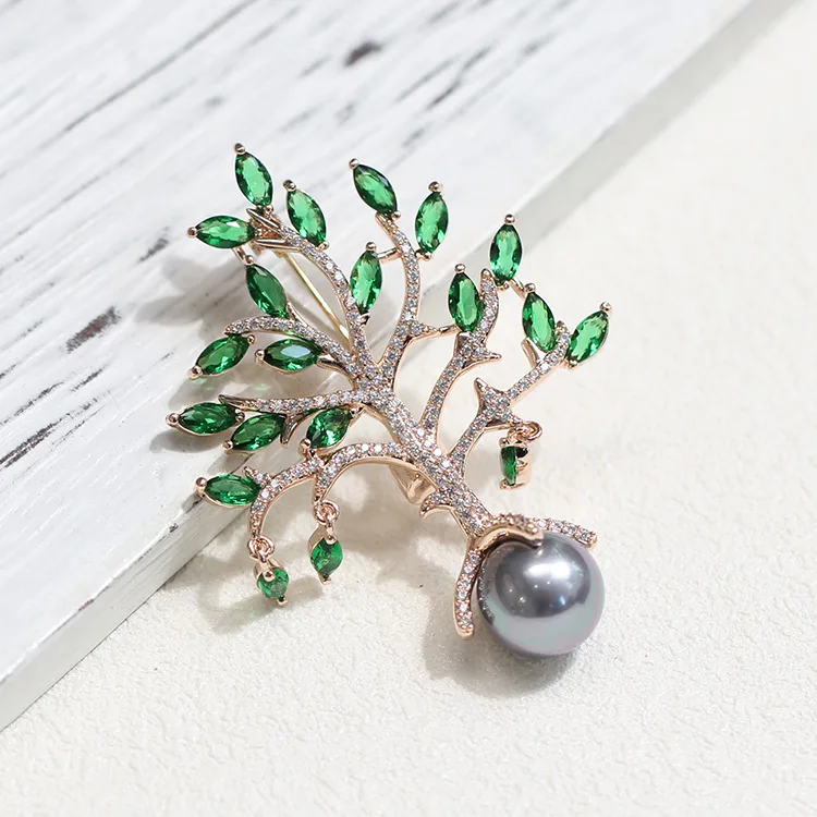 Зимняя Новинка изысканный камень зеленое дерево брошь инкрустированная