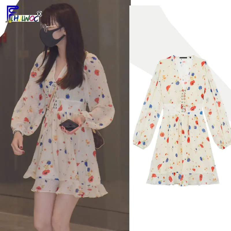 Летние повседневные платья хит продаж женские модные милые с длинными рукавами