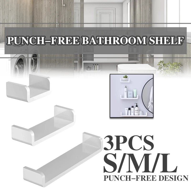 

3pcs Punch Free Bathroom Shelf White Home Storage Holder Waterproof Kitchen Wall Shelves Wall Hanging Bathroom Rack