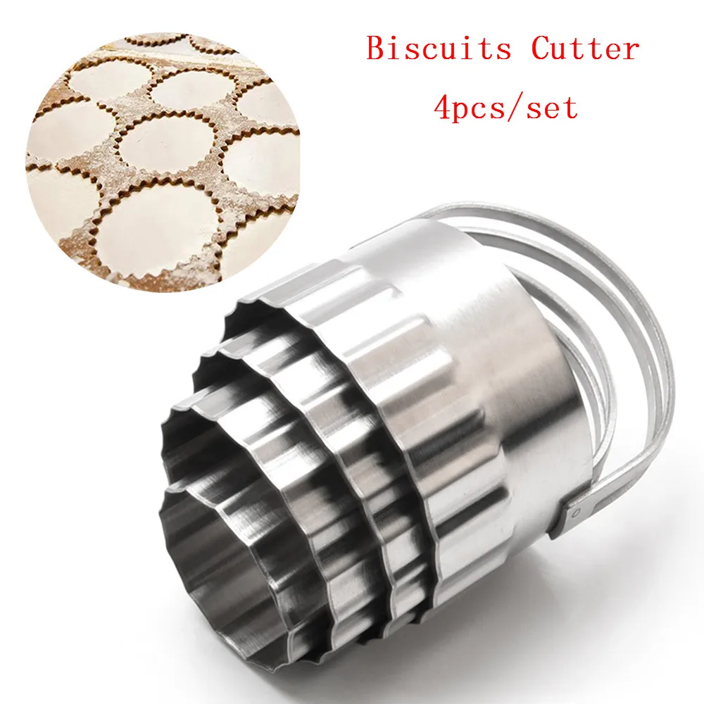 New 4Pcs Cookie Cutter Tools 3D Scenario Stainless Steel Set Gingerbread Cake Biscuit Mold Fondant Wave |
