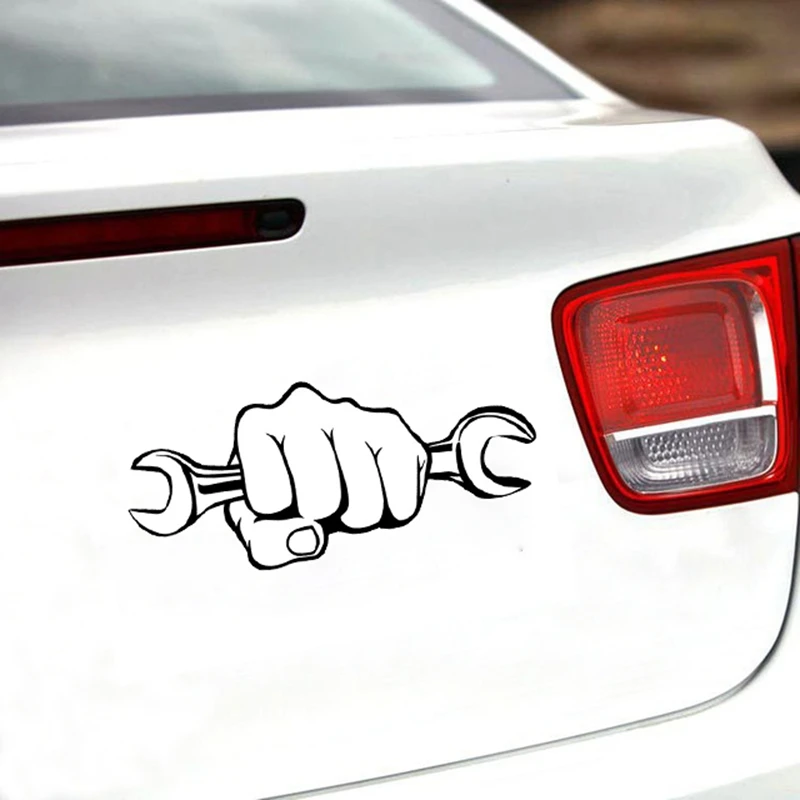 

Car Sticker Vinyl 17.7*7.9cm Mechanic Holding A Wrench 3D Sticker On Car Funny Reflective Stickers Decals JDM Car Styling