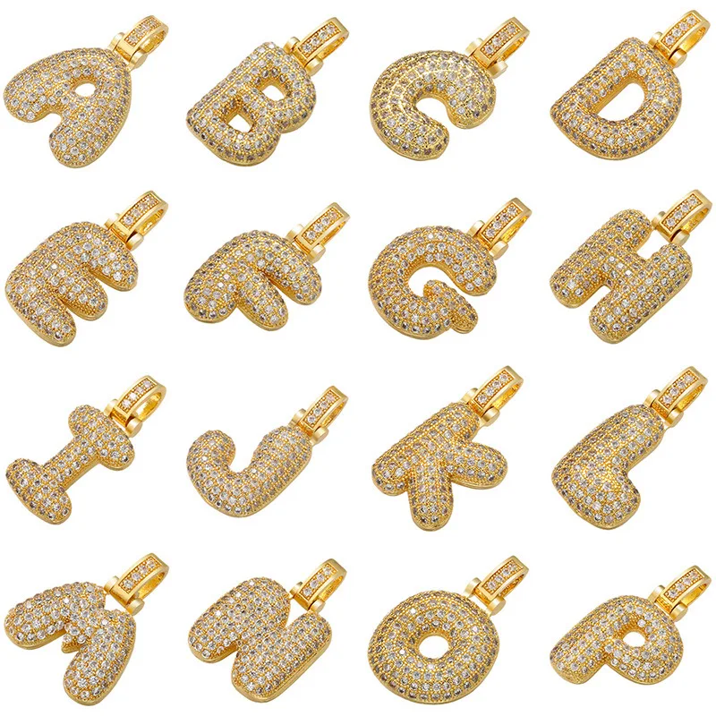 Iced Out Bling A Z Bubble Ожерелья с буквой и подвеской цепочкой для женщин девушек золото