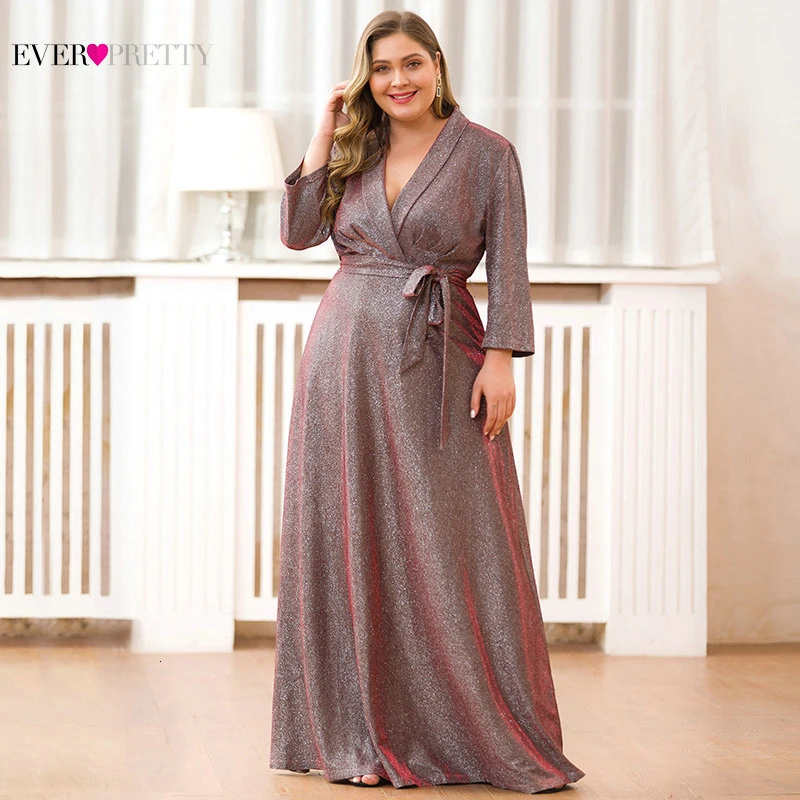 Платья для матери невесты размера плюс Ever Pretty длинные рукава v образный вырез