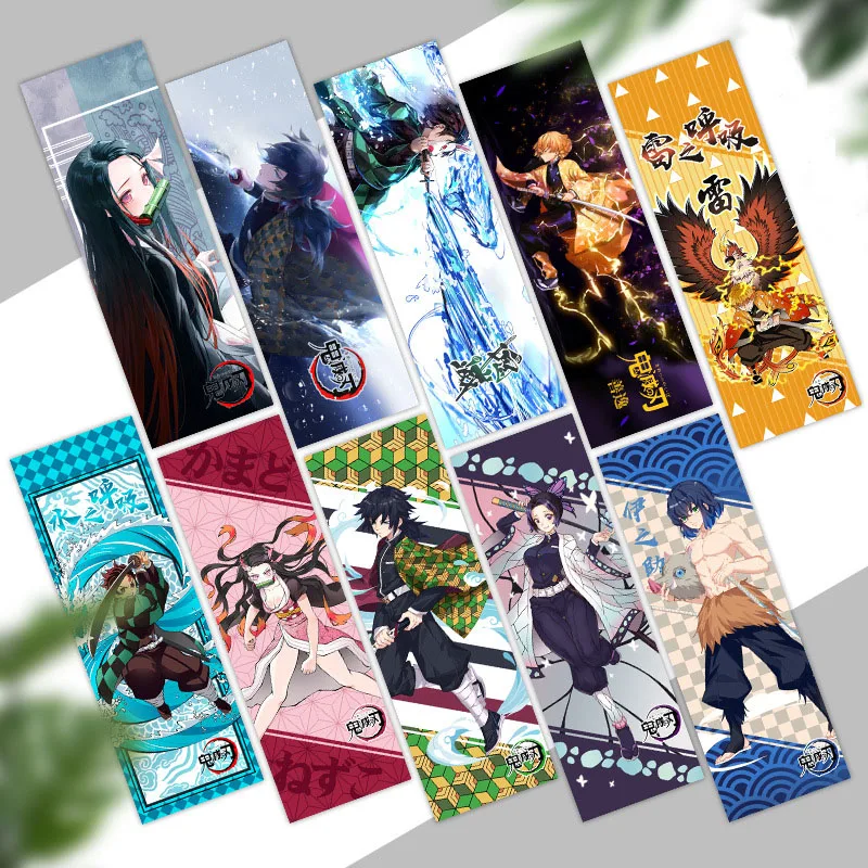 

10 Pcs/set Cartoon Anime Demon Slayer Kimetsu No Yaiba Jujutsu Kaisen Paper Bookmarks Book Marks Holder Figure Toys Kids Gift