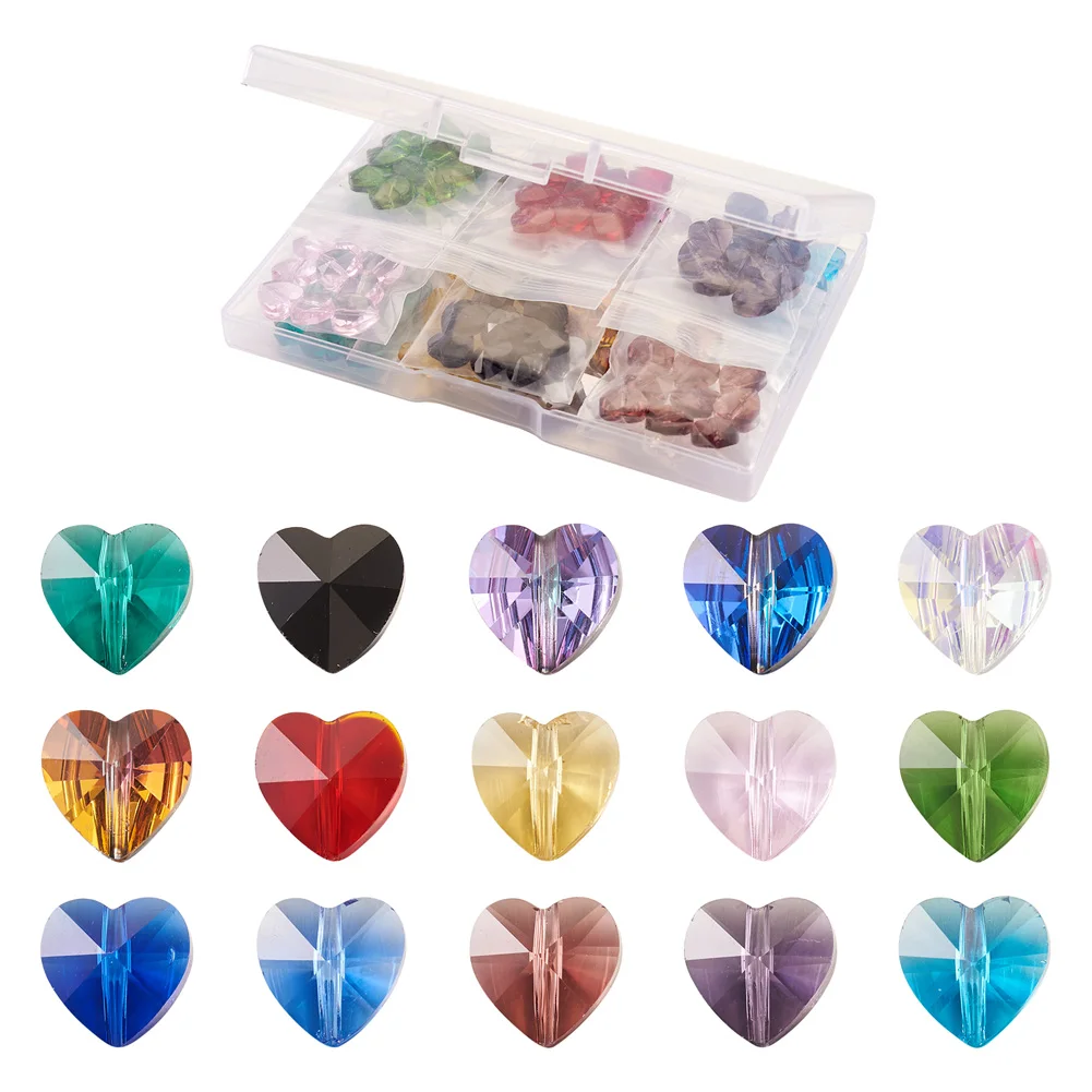 

150pcs/Box Transparent Glass Heart Beads 10x10x7mm for Valentine's Day Necklace Jewelry DIY Making Decor Accessories Mix Color