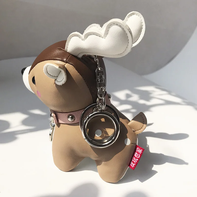 

13cm Creative Leather Sika Deer Keychain Cute Beautiful Pu Animal Key Chain Women Ladies Bag Pendant Accessories Keyring