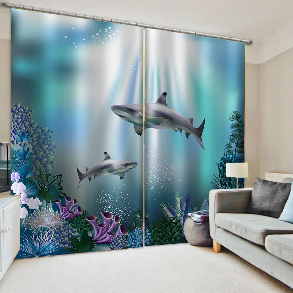 

Morden blue ocean curtains 3D Blackout Curtains For Living room Bedding room Drapes Cotinas para sala Blackout curtain