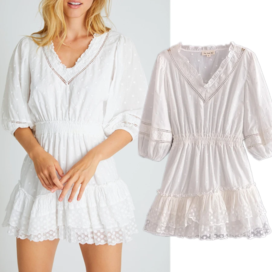 

Летний элегантный этнический винтажный богемный кружевной вышитый V-образный вырез с оборками вечернее платье для женщин