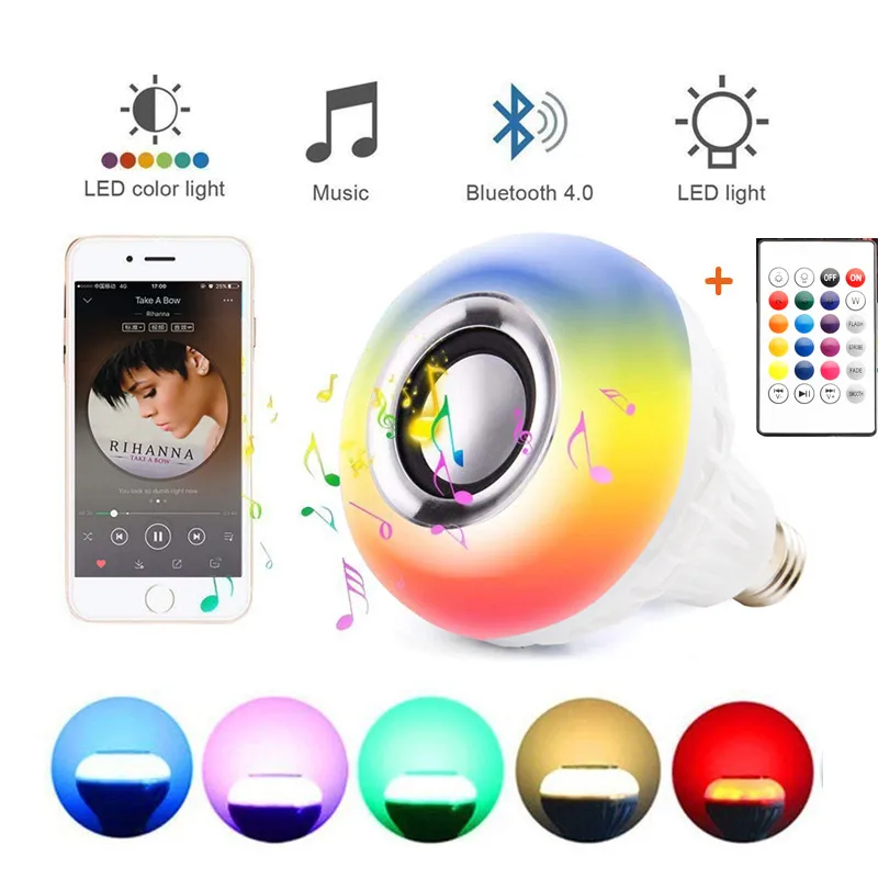 Новый E27 беспроводной Bluetooth динамик 12 Вт RGB светодиодный светильник 110 В 220 умный