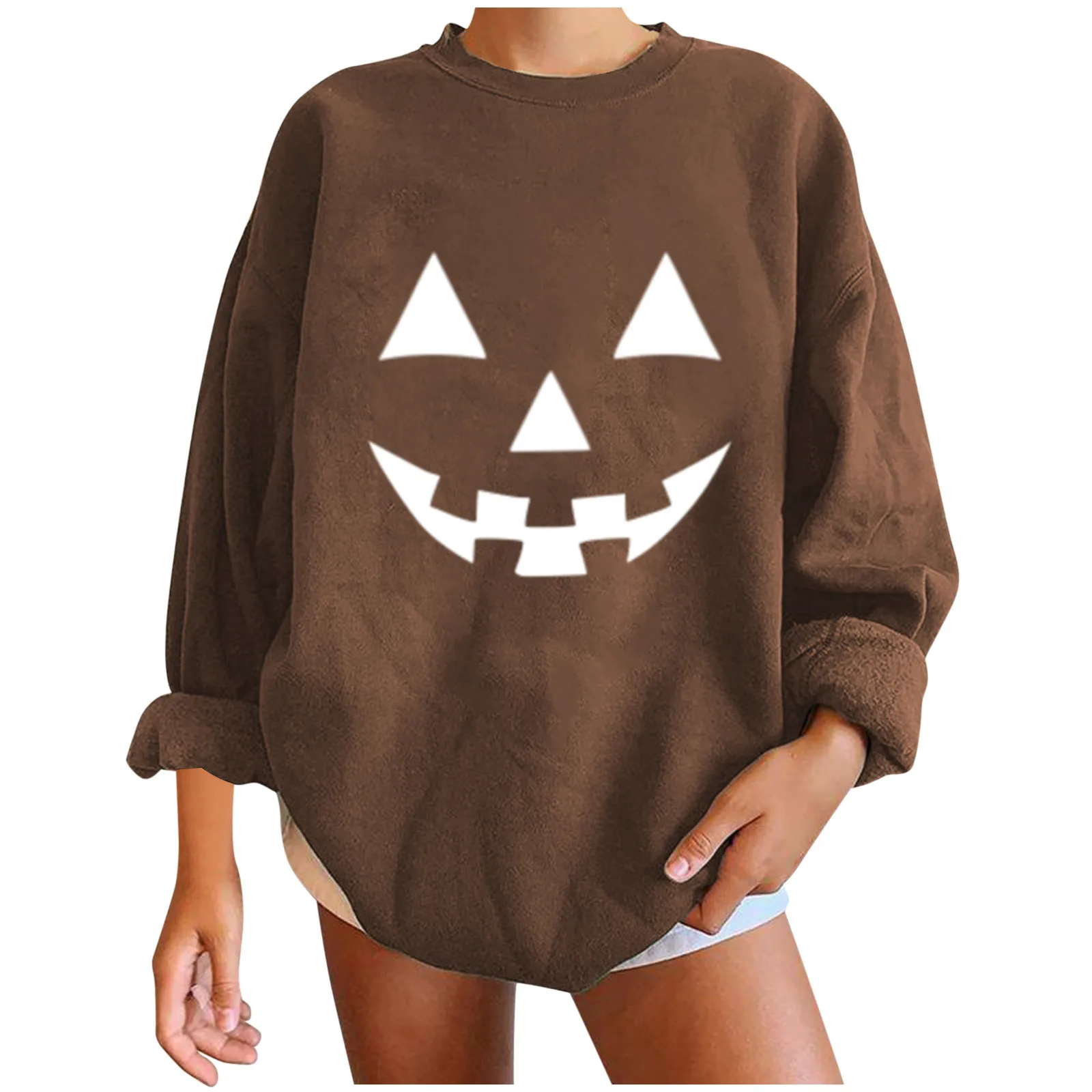 

Women Long Sleeve Ghost Face Printing Halloween Pullover Sweatshirt Top Shirt Solid Color Casual Daily All-match Girls T-shirt