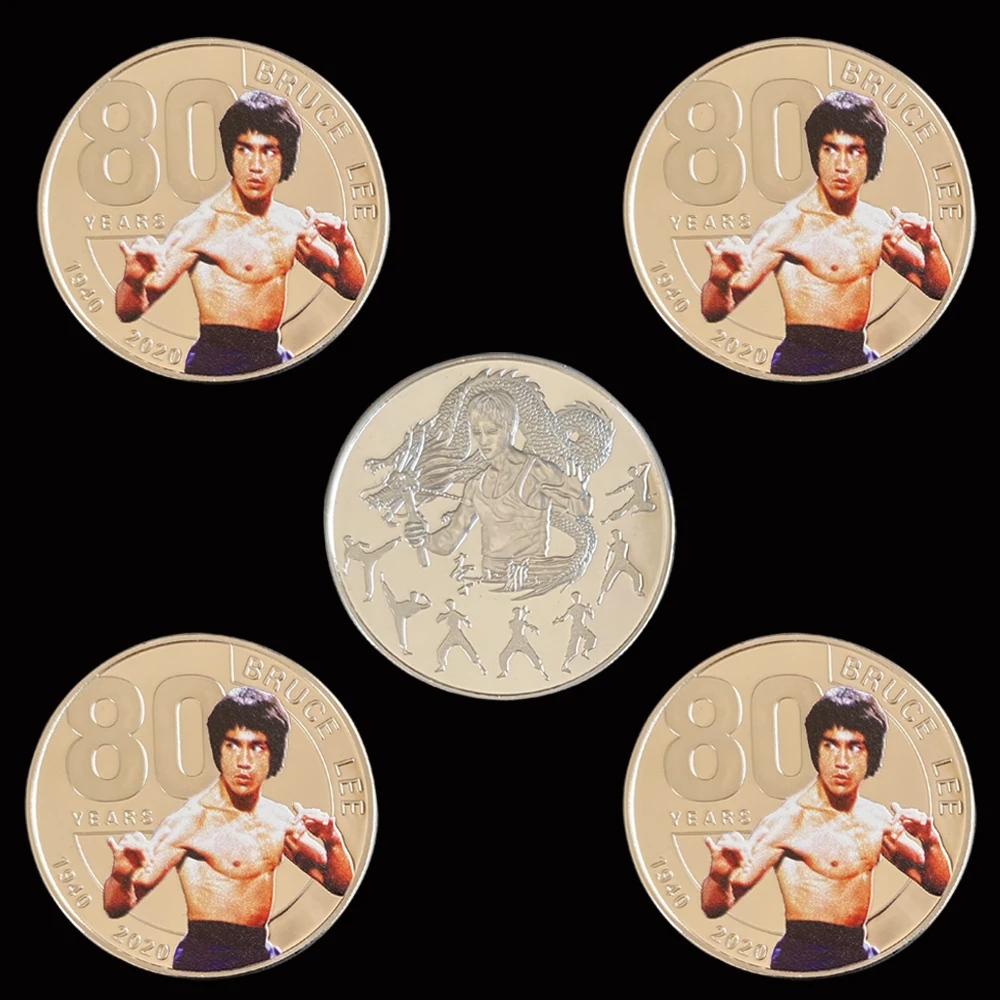 

5PCS 1940-2020 80 Years Silver Coin Of Bruce LEE Chinese Gongfu Is Good