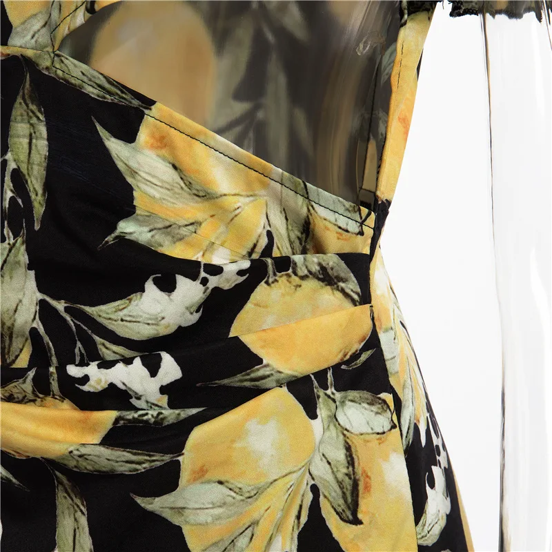 

Summer Fashion Street Sexy Petal Sleeve Ruffle Slim Dresses Lemon Print High Waist Dress Casual Party Female Mini Vestidos
