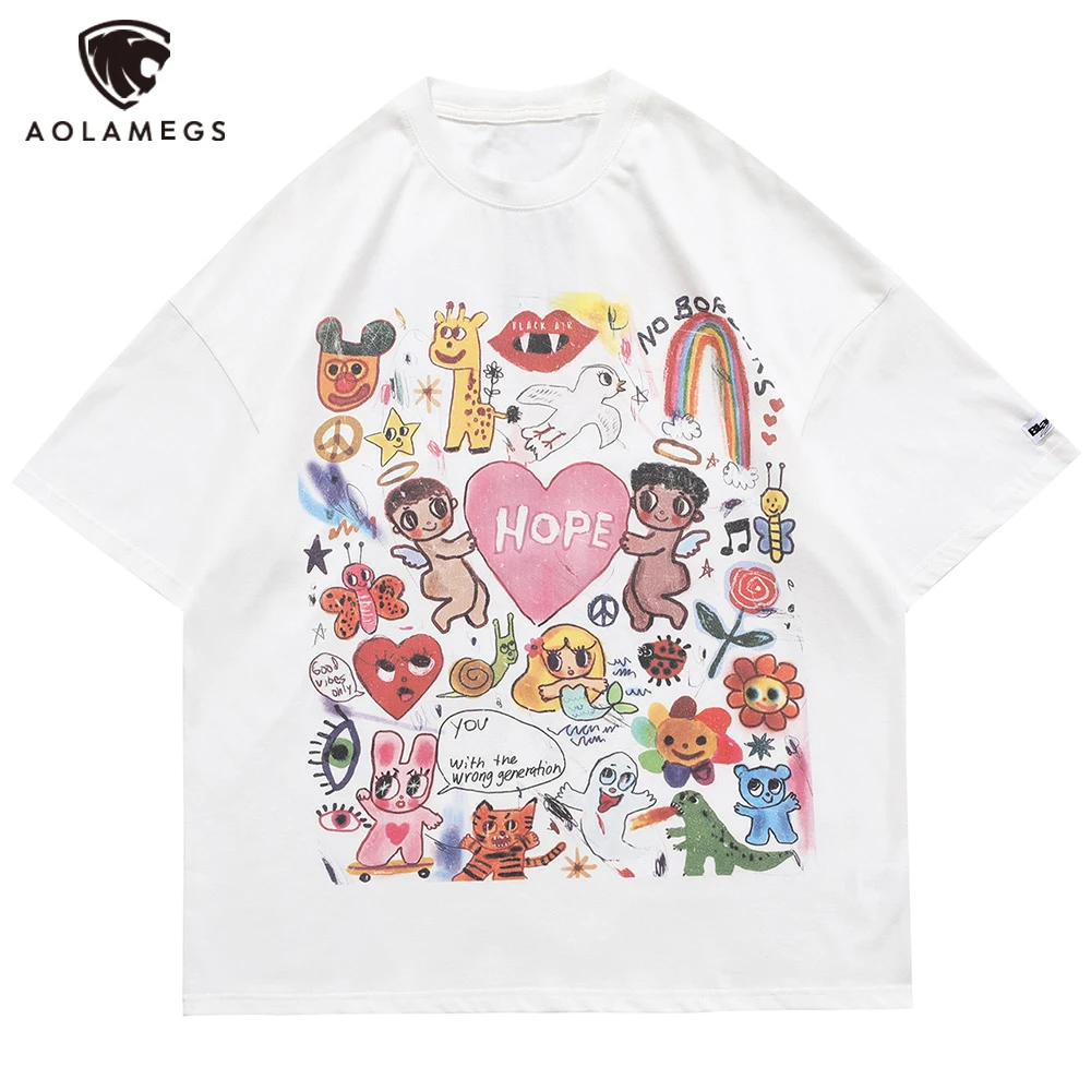 

Aolamegs Милая забавная футболка в стиле хип-хоп с принтом животных Ангела, Мужская футболка большого размера в стиле Харадзюку, летняя уличная ...