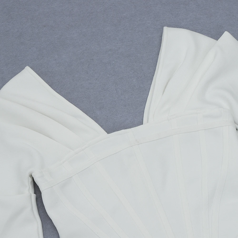 

Women White Off Shoulder Long Sleeve Bodycon Bandage Dress Sexy Draped Mini Celebrity Party Dresses designer dresses runway 2021