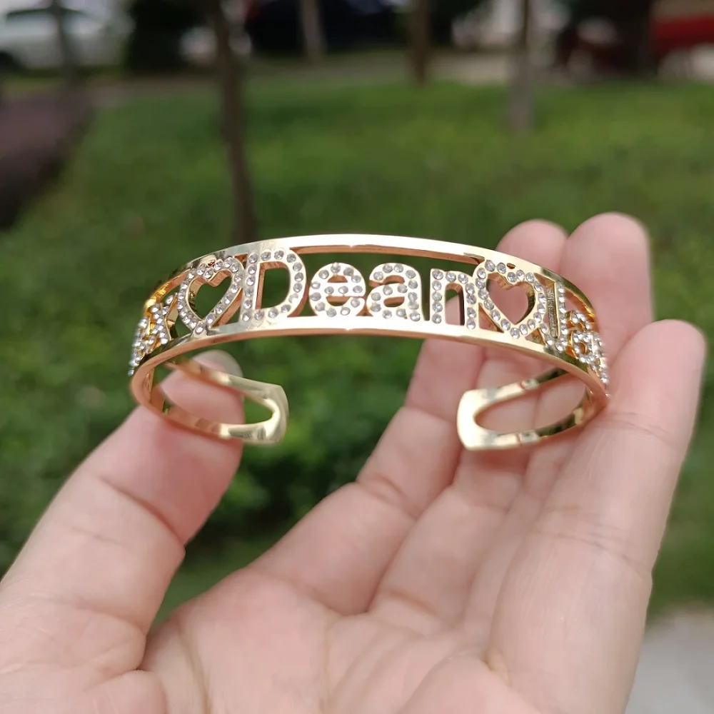 Bangle Femme Cuff Bracelet Stainless Steel Open Bangle Customize Bracelets Zircon Custom Bangle Women Bracelet Wrist Letter Gift