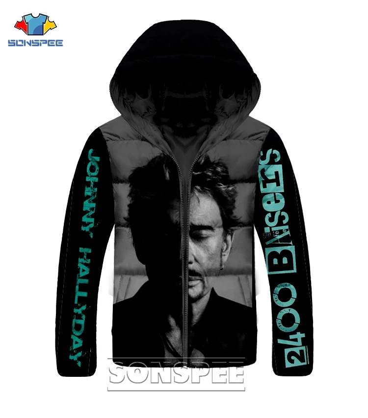 

SONSPEE France Star Johnny Hallyday Clothes Singer Harajuku 3D Print Hip Hop Jacket Men's Women Winter Warm Streetwear Jacket