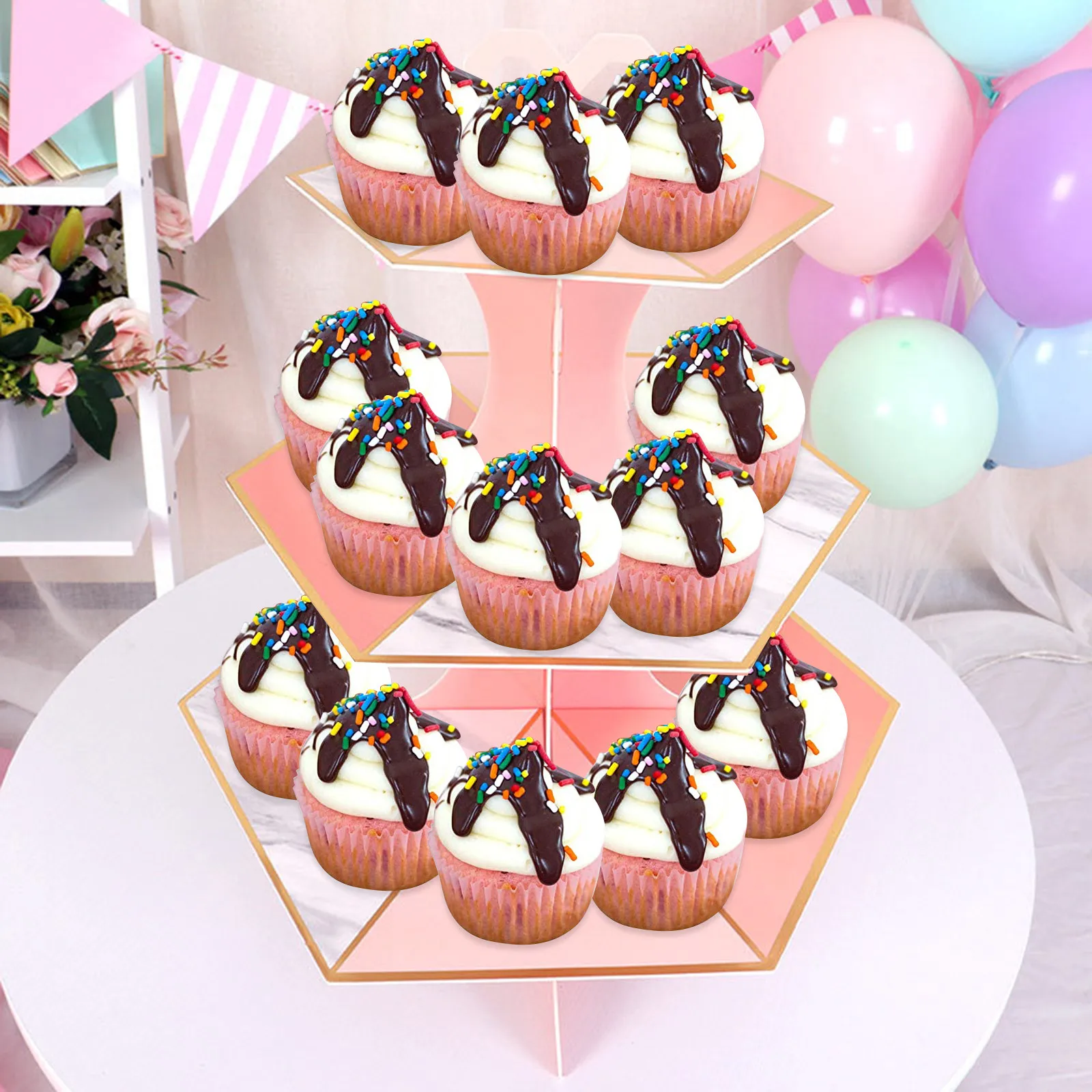 3 уровневая круглая картонная подставка для десерта и кексов тарелка укладывания