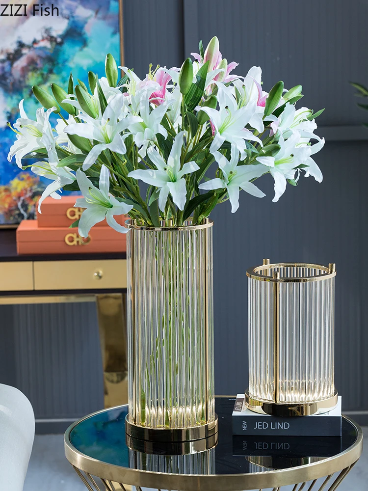 Креативная Скандинавская хрустальная ваза из золотистого металла декоративные