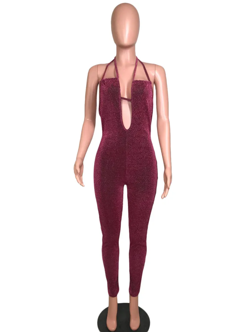 Женский комбинезон с открытой спиной черный блестящий без рукавов Осенний