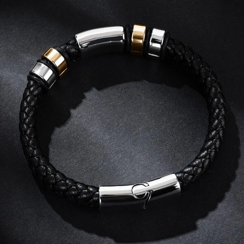 

High Quality Alloy Classic Style Simulation Building Shape Luxury Leather Bracelets for Men