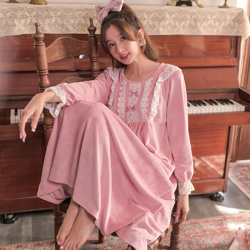 Пижама женская зимняя теплая с длинным рукавом в стиле принцессы Милая Кружевная