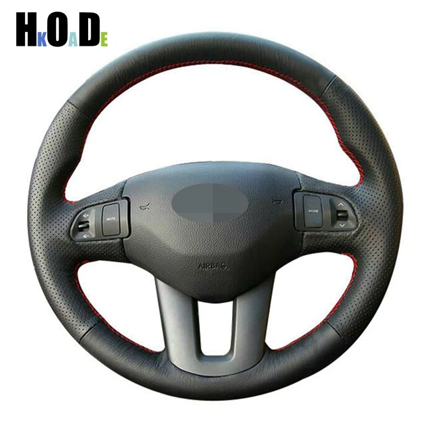 Сшитая вручную Обложка рулевого колеса черная кожа фотообложка для Kia Ceed 2010 Sportage 3