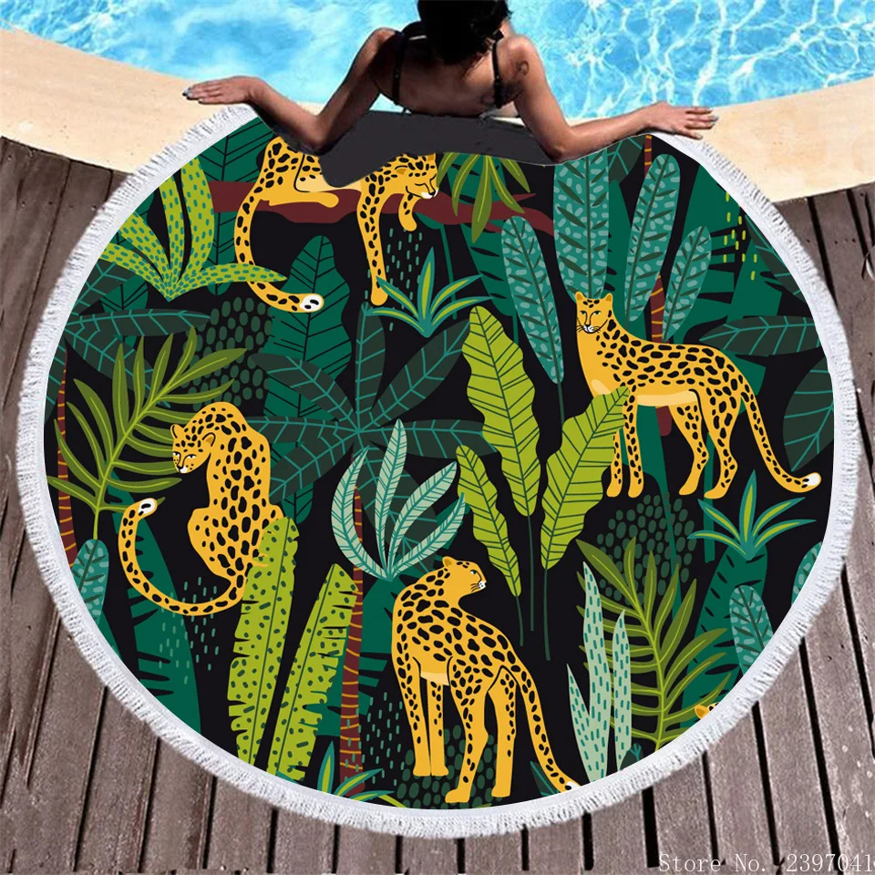 

Круглое пляжное полотенце, трехмерный Леопардовый коврик для спальни, коврик для йоги, скатерть, коврики для плавания, банное полотенце, пля...