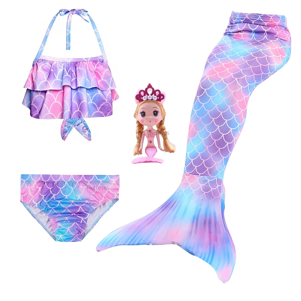 

4PCS/Set The Little Mermaid Tail Costume Children Mermaid Tail Cosplay Kids Girl Fancy Swimsuit Halloween Costume No Flipper