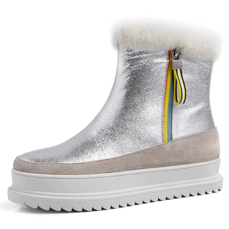 FEDONAS Newest Female Big Size Fur Snow Boots Winter Warm Wool Women Ankle Flats Platform Casual Office Shoes Woman | Обувь