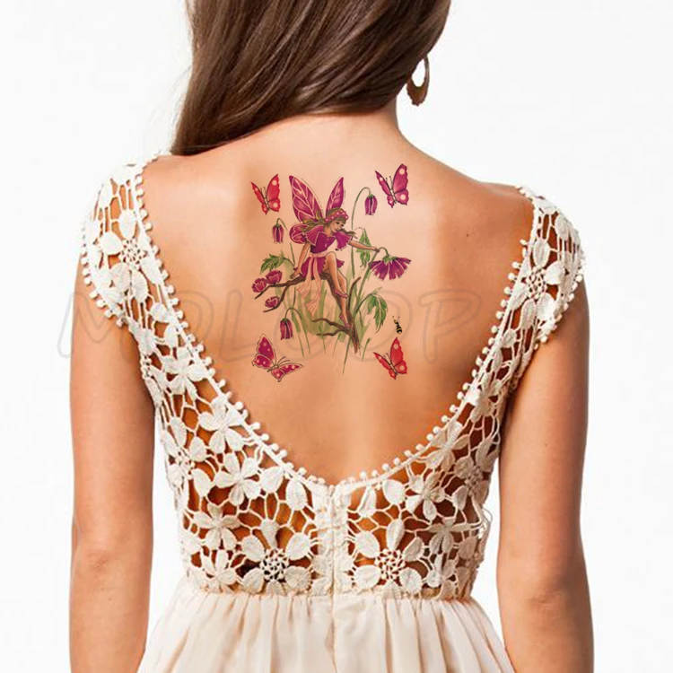 

Bee Flower Branches Elf Plant Tattoos Stickers Women Body Waist Arm Art Tattoos Temporary Girls Butterfly Tatoos Rose Chains