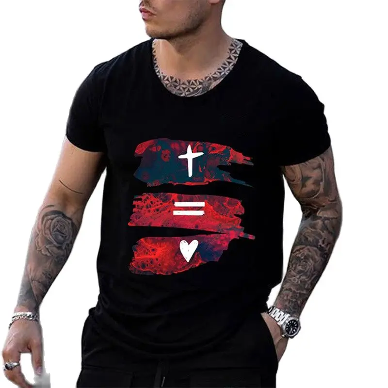 

2021 summer new fashion personality symbol printing round neck pullover short sleeve t-shirt men