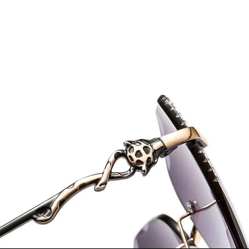 

Frameless Wave Cut Edge Fashion Women Sunglasses Ladies Fox Head Decoration ElegantBig Frame Glasses