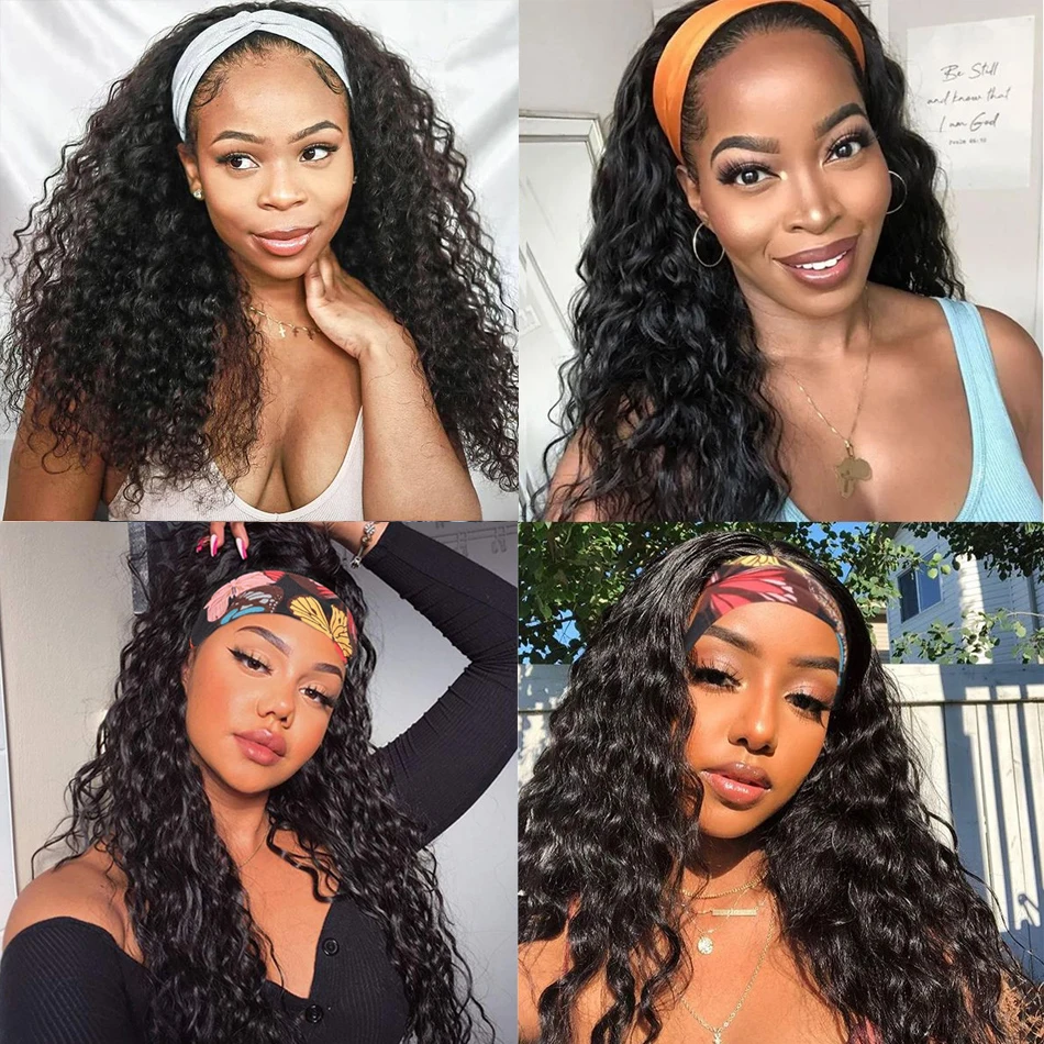 

100% Human Hair Grip Headband Scarf Wig Deep Curly Human Hair Wig No plucking wigs for Women No Glue No Sew In wig DACHIC hair