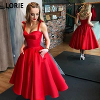 lorie red short evening dresses formal satin prom party gowns sweetheart spaghetti strap open back a line beach princess dress