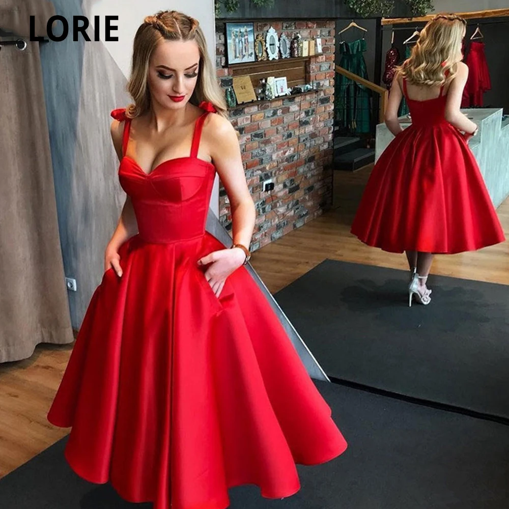 LORIE Красные Короткие вечерние платья Формальные атласные для выпускного вечера
