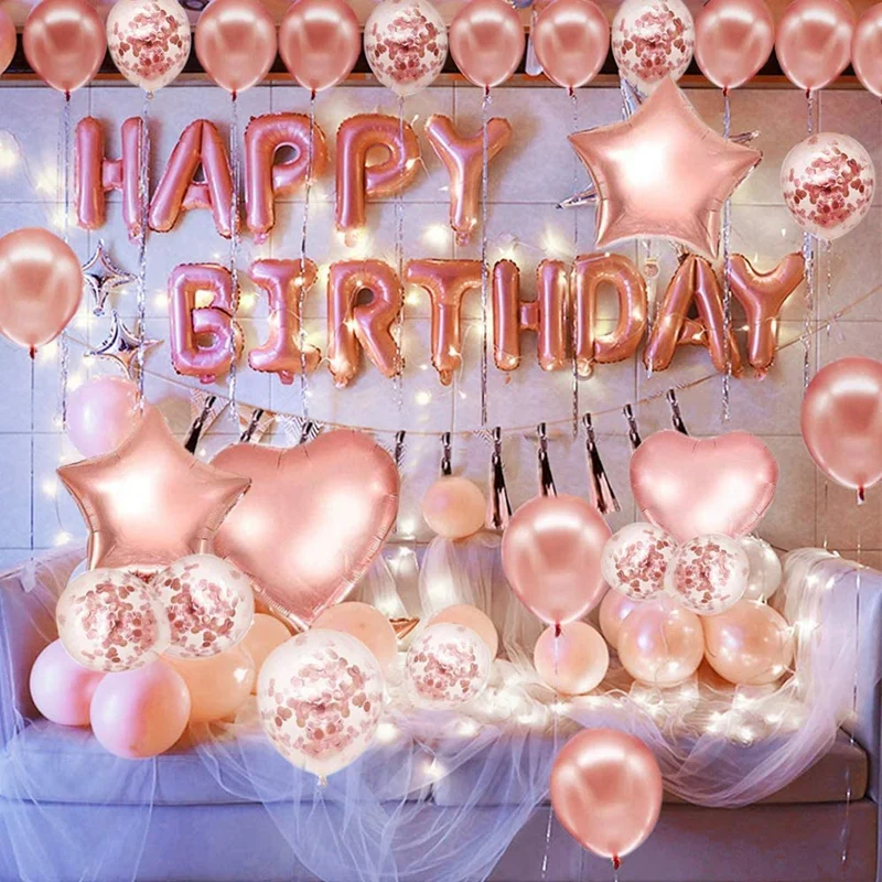 

Rose Gold Birthday Decoration Party Set Balloon Tassel Happy Birthday Banner Birthday Party Set