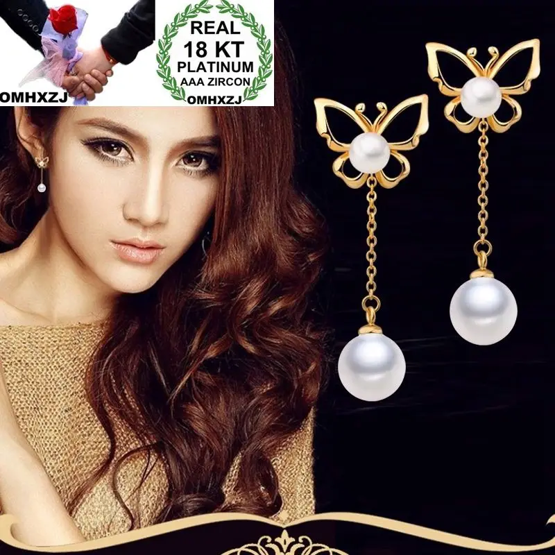 

Серьги-гвоздики OMHXZJ в европейском стиле для женщин и девушек, вечерние велирные украшения из желтого золота 18 карат с жемчужинами-бабочками...