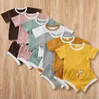 2021 летняя одежда для девочек, новинка, футболка с коротким рукавом и шорты в рубчик для новорожденных мальчиков и девочек, спортивные комплекты