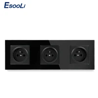 esooli crystal glass panel french standard wall socket 25886mm power socket plug grounded 16a black electrical triple outlet